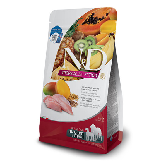 N&D Dog Tropical fruits Chicken Spelt & Oats Adult Medium & Maxi 10kg
