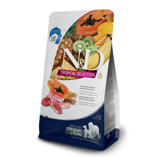 N&D Dog Tropical fruits Lamb Spelt & Oats Adult Medium & Maxi 10kg